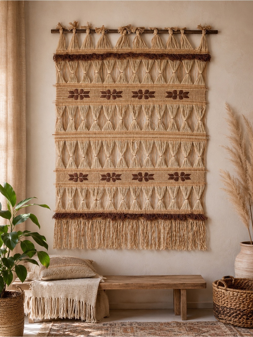 Vintage Mid-Century Modern Boho Woven Wall Hanging Tapestry